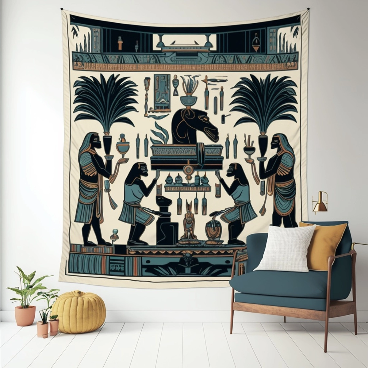 Tapestry hung in the space