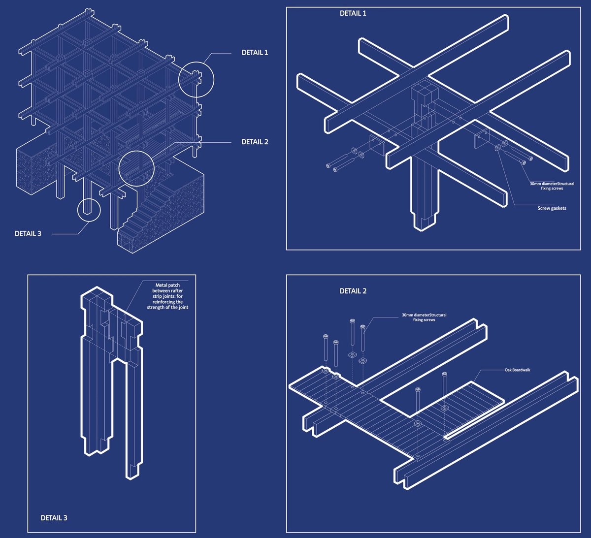 Details 1 to 3, exploded isometrics
