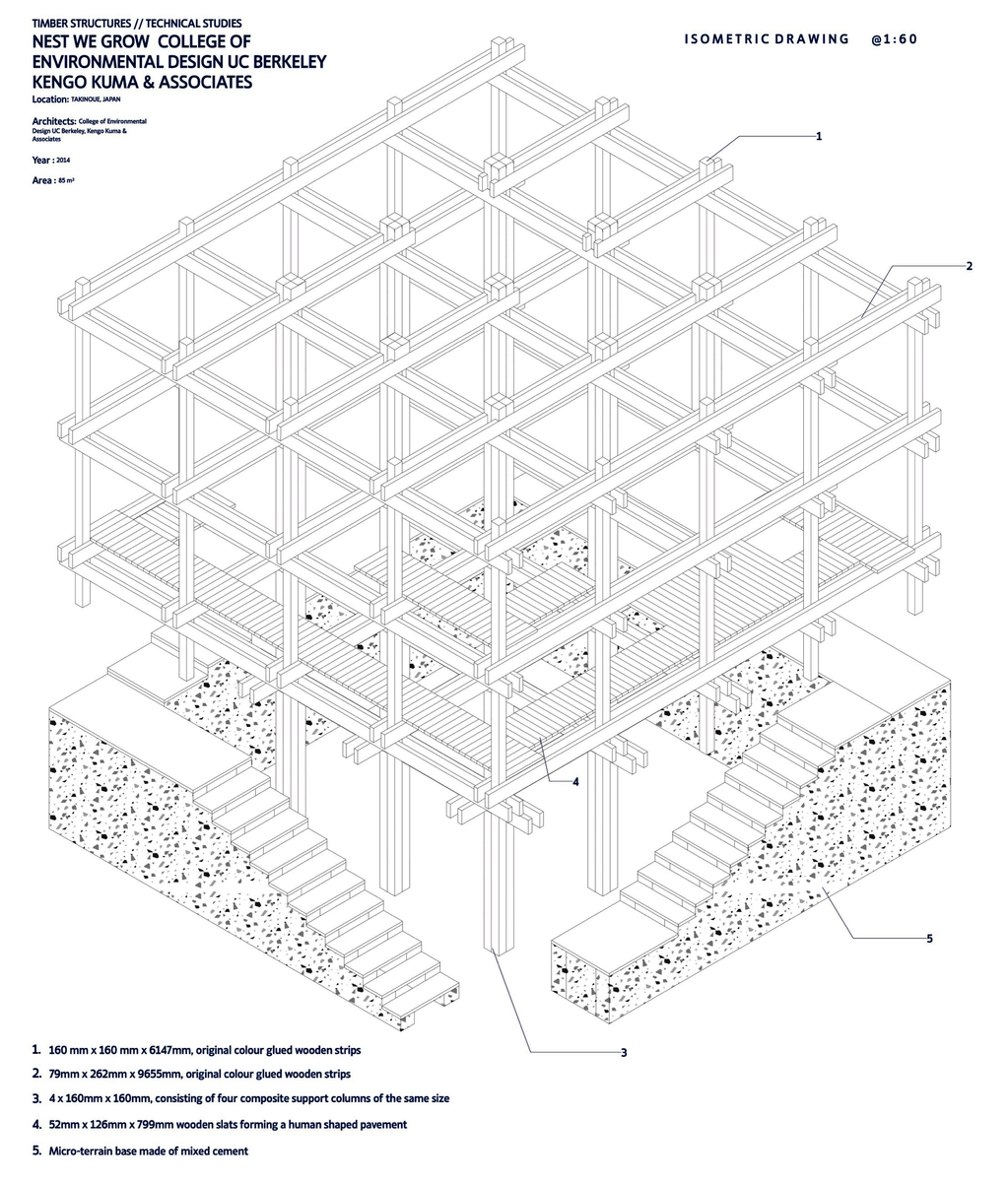 Isometric of the timber structure, 1:60